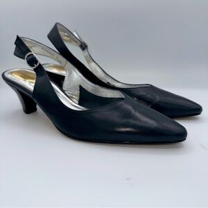 Ros Hommerson Navy Leather Slingback Heels Vintage Y2K 7.5